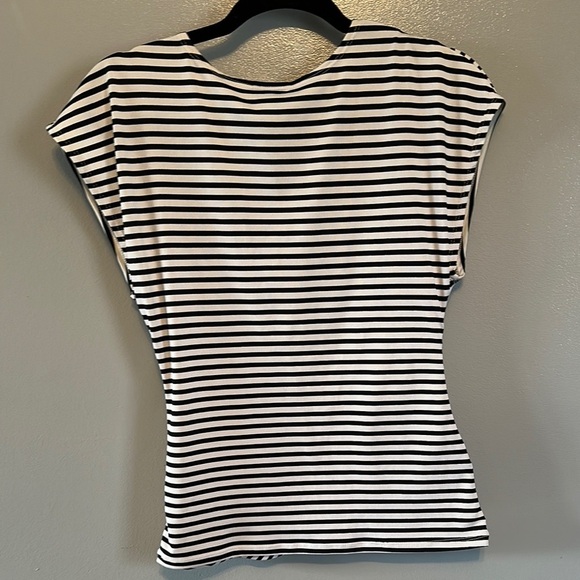 Dots Black and White Wrap Blouse with Cap Sleeves - Picture 4 of 7